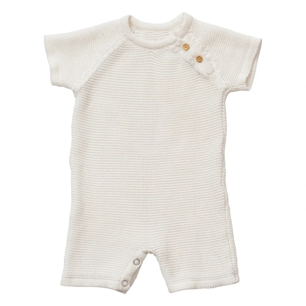New🌟Organic Knit Baby Romper - Soft White, 6-12m